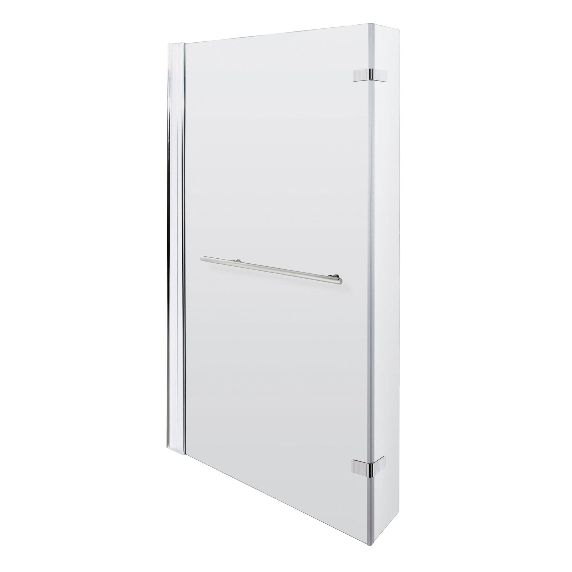 Nui L - shaped Bath Screen Hinged With Rail Contemporary Chrome Aluminium 1416x815x38mm - JJ Building Materials