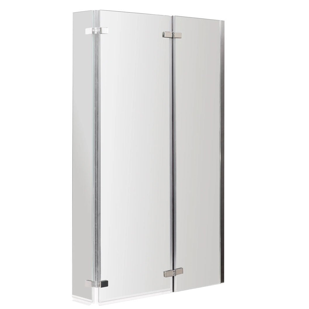 Nui L - shaped Hinged Bath Screen Contemporary Chrome Aluminium 1400x760x38mm - JJ Building Materials