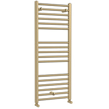 Nui Lorica Round Straight Towel Radiator 1200x500 Contemporary Brushed Brass Steel 1200x500x30mm - JJ Building Materials
