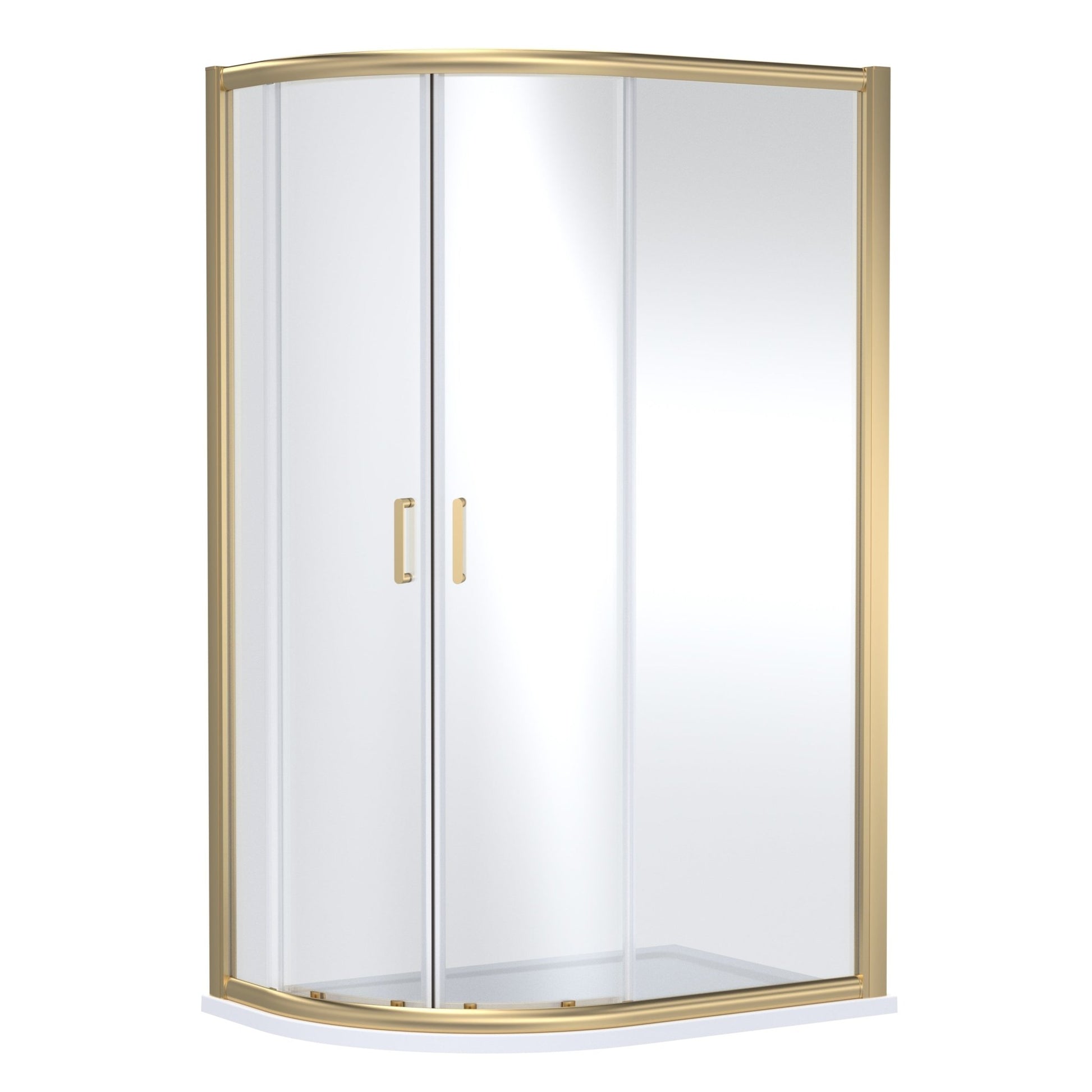 Nui Lucie 1200mm X 800mm Offset Quadrant - Brushed Brass Contemporary Aluminium,glass 1900x1180x780mm - JJ Building Materials