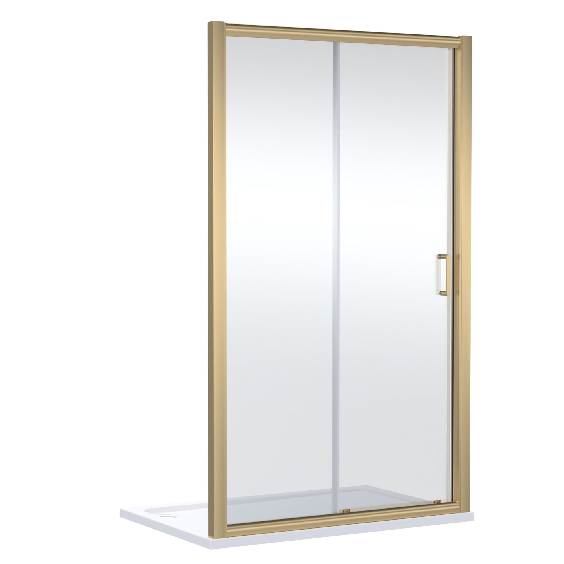 Nui Lucie 1700mm Sliding Shower Door - Brushed Brass Contemporary Aluminium,glass 1900x1690x31mm - JJ Building Materials
