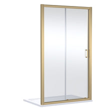 Nui Lucie 1700mm Sliding Shower Door - Brushed Brass Contemporary Aluminium,glass 1900x1690x31mm - JJ Building Materials
