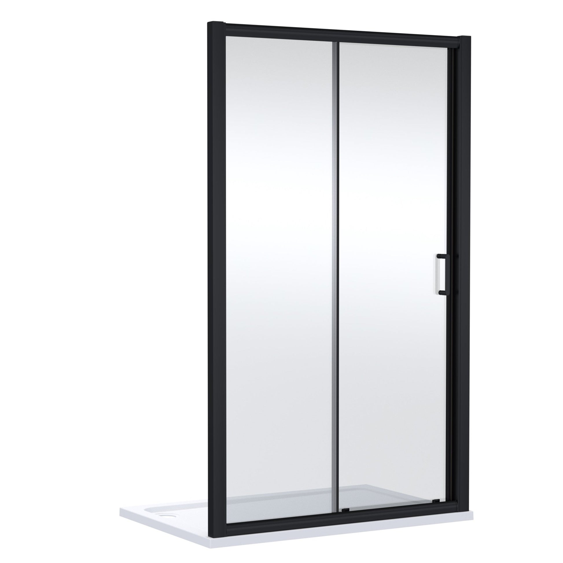 Nui Lucie 1700mm Sliding Shower Door - Matt Black Contemporary Aluminium,glass 1900x1690x31mm - JJ Building Materials
