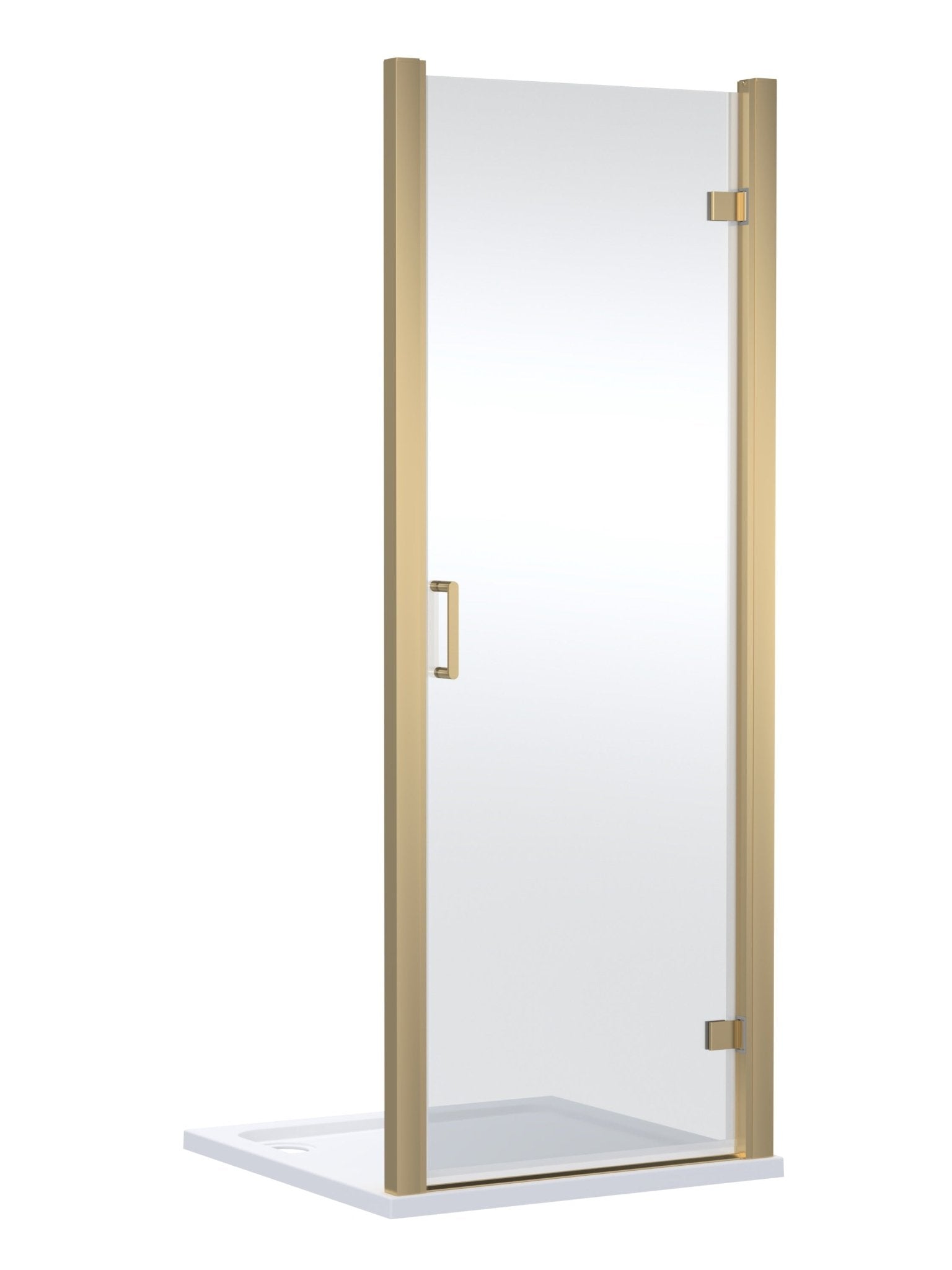 Nui Lucie 800mm Hinged Shower Door - Brushed Brass Contemporary Aluminium,glass 1900x790x31mm - JJ Building Materials