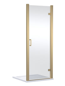 Nui Lucie 800mm Hinged Shower Door - Brushed Brass Contemporary Aluminium,glass 1900x790x31mm - JJ Building Materials