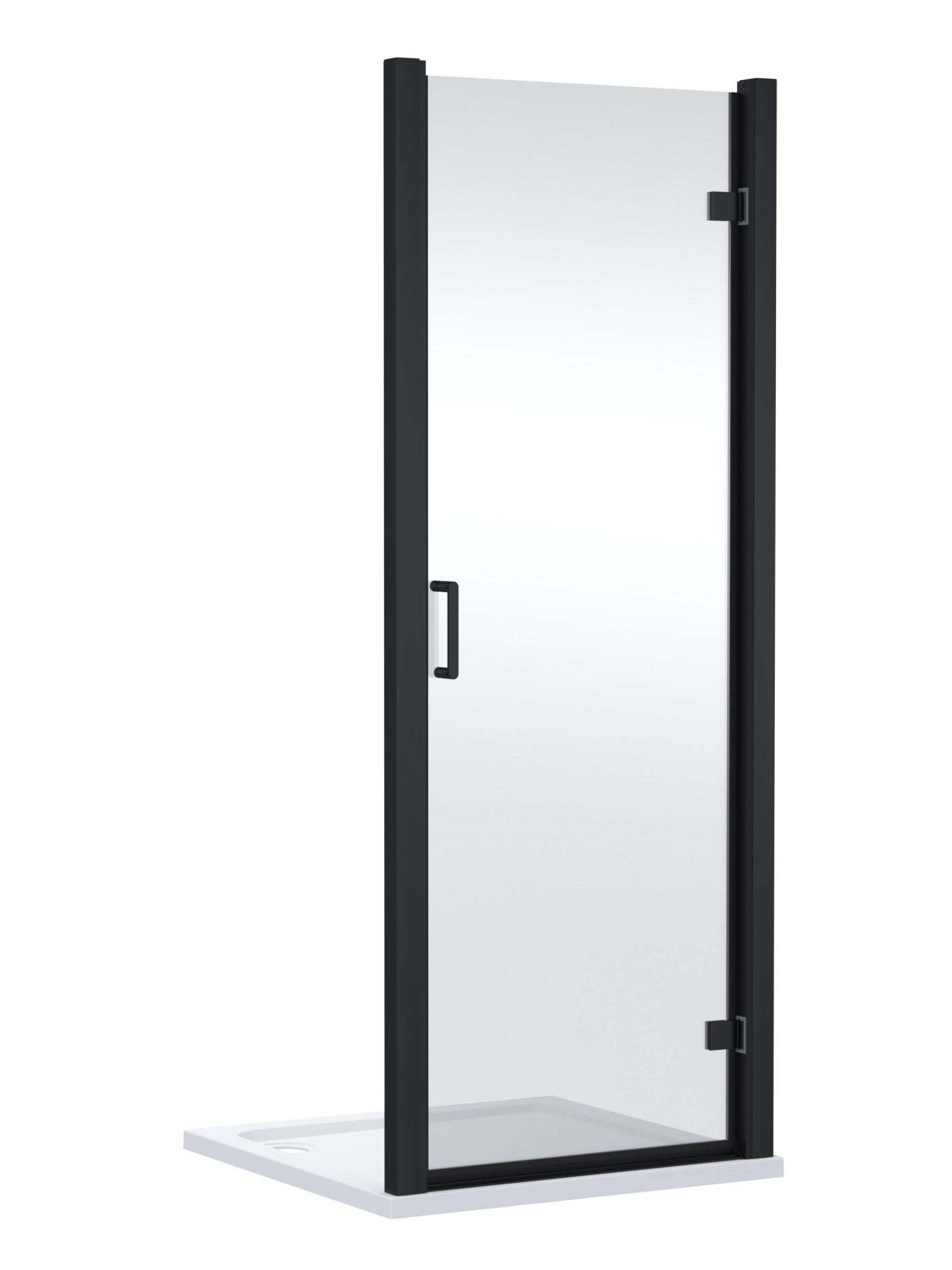 Nui Lucie 900mm Hinged Shower Door - Matt Black Contemporary Aluminium,glass 1900x890x31mm - JJ Building Materials