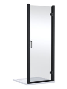 Nui Lucie 900mm Hinged Shower Door - Matt Black Contemporary Aluminium,glass 1900x890x31mm - JJ Building Materials