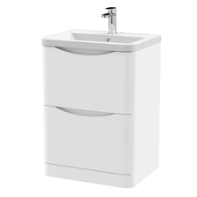 Nui Lunar 600mm Floor Standing 2 Drawer Vanity & Ceramic Basin Contemporary Satin White Ceramic,MFC Painted Matt 840x600x445mm - JJ Building Materials