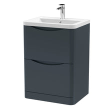 Nui Lunar 600mm Floor Standing 2 Drawer Vanity & Ceramic Basin Contemporary Soft Black Ceramic,MFC Painted Matt 840x600x445mm - JJ Building Materials
