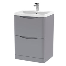 Nui Lunar 600mm Floor Standing 2 Drawer Vanity & Polymarble Basin Contemporary Satin Grey MFC Painted Matt,polymarble 840x600x445mm - JJ Building Materials