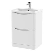 Nui Lunar 600mm Floor Standing 2 Drawer Vanity & Polymarble Basin Contemporary Satin White MFC Painted Matt,polymarble 840x600x445mm - JJ Building Materials