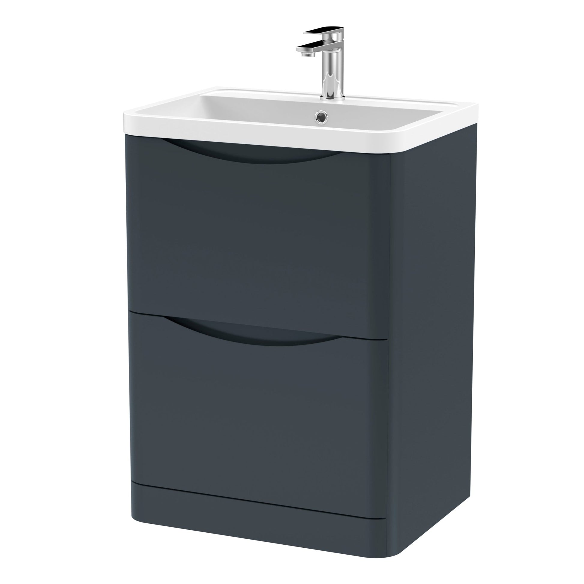 Nui Lunar 600mm Floor Standing 2 Drawer Vanity & Polymarble Basin Contemporary Soft Black MFC Painted Matt,polymarble 840x600x445mm - JJ Building Materials