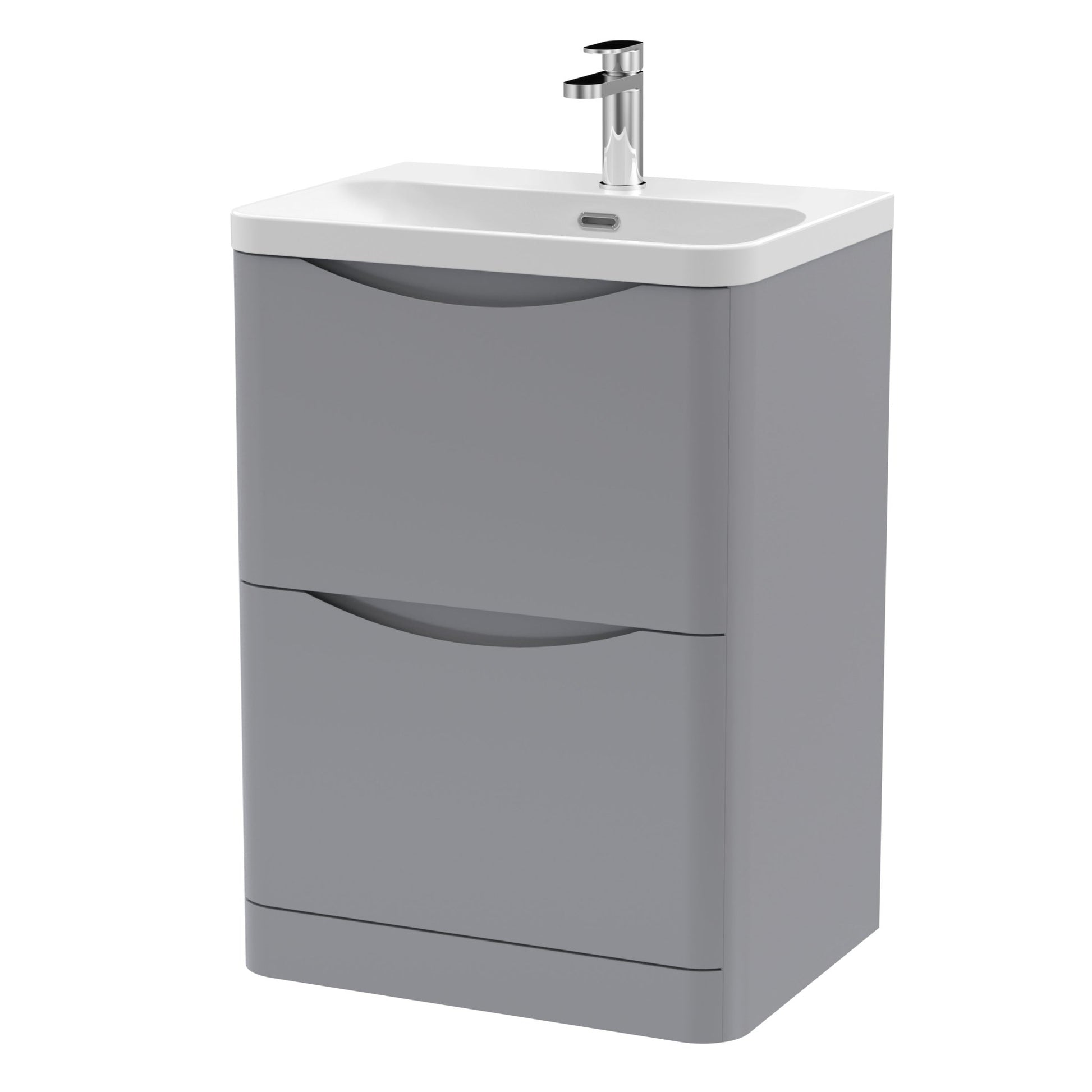 Nui Lunar 600mm Floor Standing 2 Drawer Vanity & Thin Edge Ceramic Basin Contemporary Satin Grey Ceramic,MFC Painted Matt - JJ Building Materials