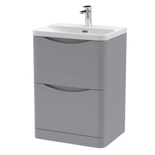 Nui Lunar 600mm Floor Standing 2 Drawer Vanity & Thin Edge Ceramic Basin Contemporary Satin Grey Ceramic,MFC Painted Matt - JJ Building Materials