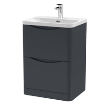 Nui Lunar 600mm Floor Standing 2 Drawer Vanity & Thin Edge Ceramic Basin Contemporary Soft Black Ceramic,MFC Painted Matt - JJ Building Materials