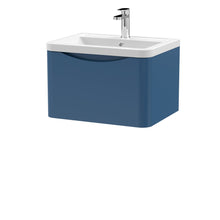 Nui Lunar 600mm Wall Hung 1 Drawer Vanity & Ceramic Basin Contemporary Satin Blue Ceramic,MFC Painted Matt 399x600x445mm - JJ Building Materials