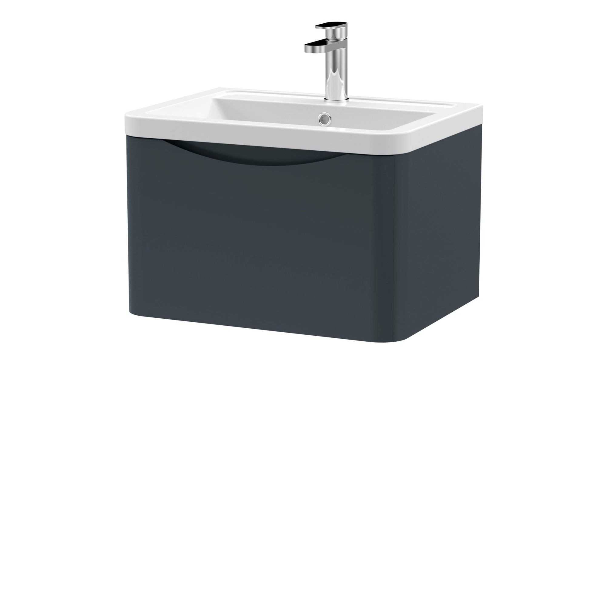 Nui Lunar 600mm Wall Hung 1 Drawer Vanity & Ceramic Basin Contemporary Soft Black Ceramic,MFC Painted Matt 399x600x445mm - JJ Building Materials