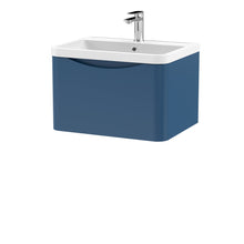 Nui Lunar 600mm Wall Hung 1 Drawer Vanity & Polymarble Basin Contemporary Satin Blue MFC Painted Matt,polymarble 399x600x445mm - JJ Building Materials