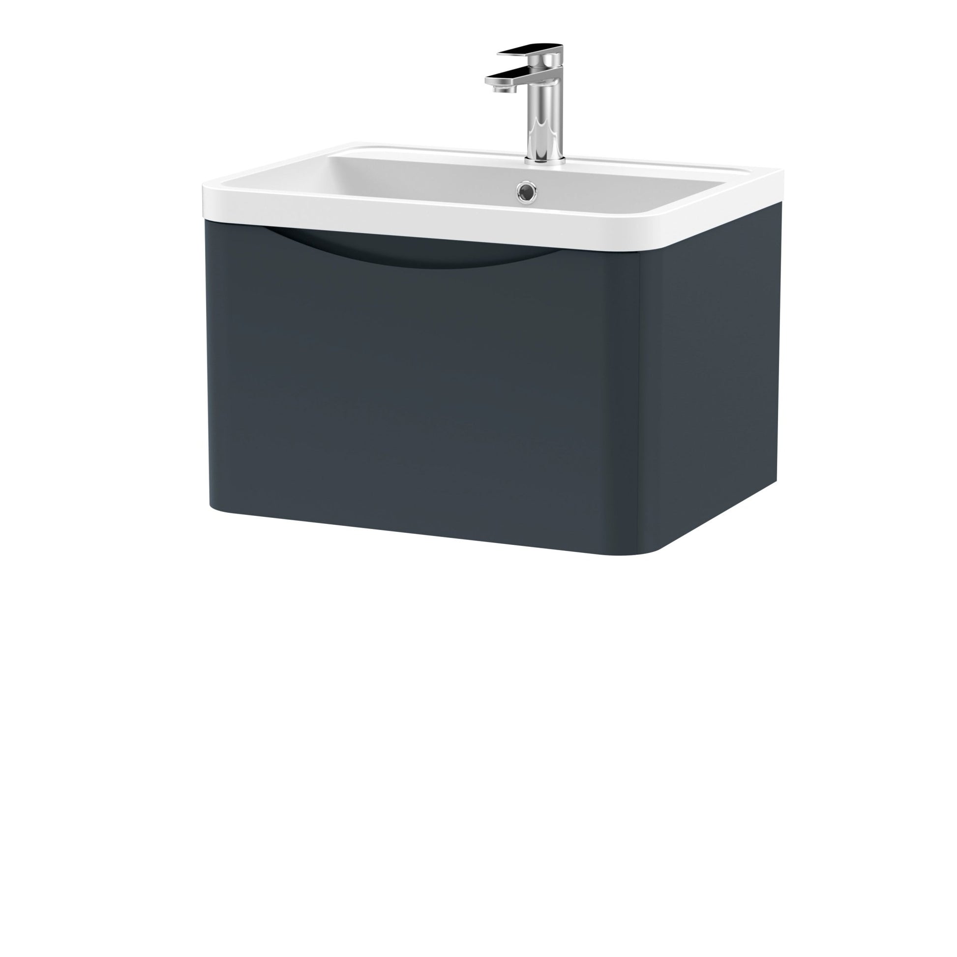 Nui Lunar 600mm Wall Hung 1 Drawer Vanity & Polymarble Basin Contemporary Soft Black MFC Painted Matt,polymarble 399x600x445mm - JJ Building Materials