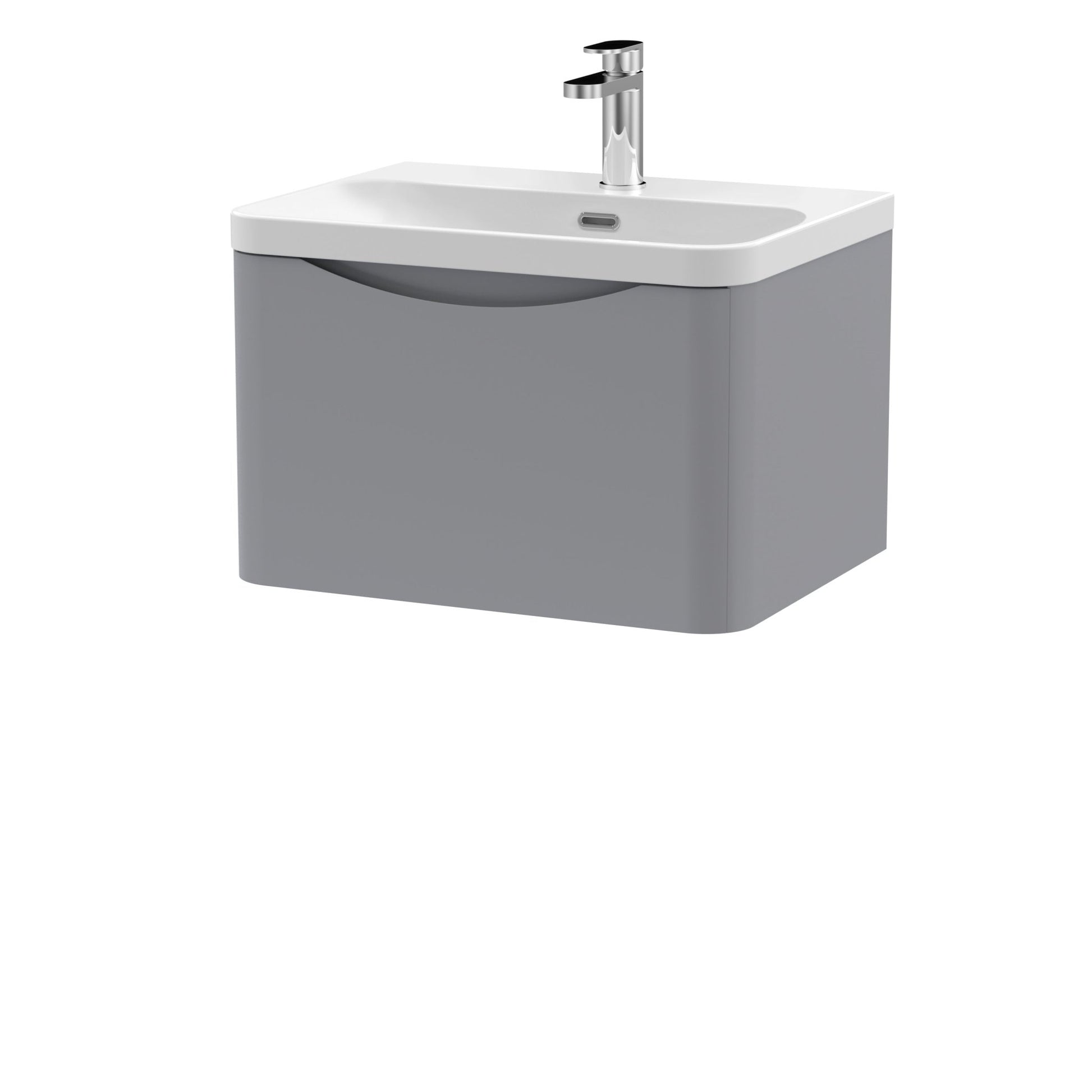Nui Lunar 600mm Wall Hung 1 Drawer Vanity & Thin Edge Ceramic Basin Contemporary Satin Grey Ceramic,MFC Painted Matt - JJ Building Materials