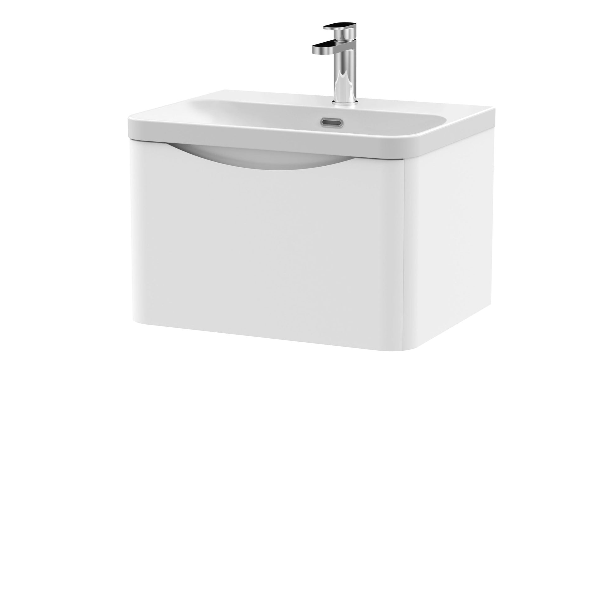 Nui Lunar 600mm Wall Hung 1 Drawer Vanity & Thin Edge Ceramic Basin Contemporary Satin White Ceramic,MFC Painted Matt - JJ Building Materials