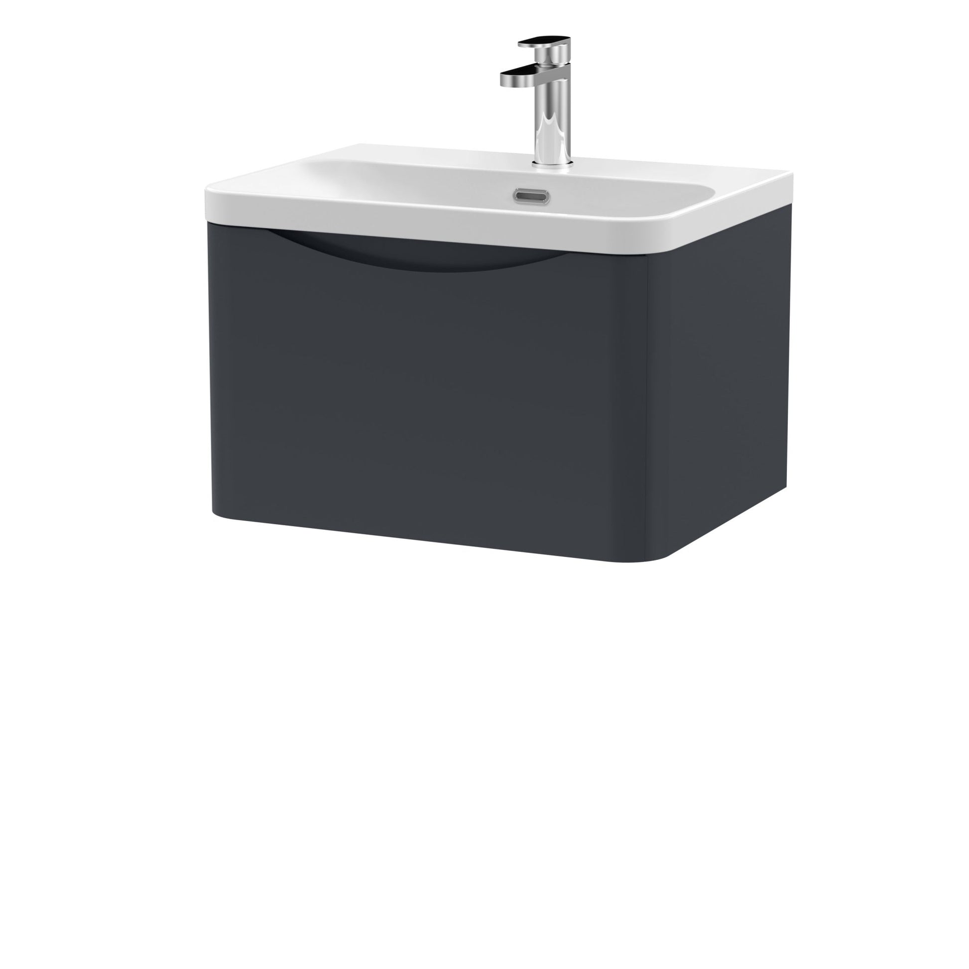 Nui Lunar 600mm Wall Hung 1 Drawer Vanity & Thin Edge Ceramic Basin Contemporary Soft Black Ceramic,MFC Painted Matt - JJ Building Materials