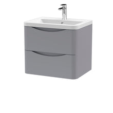 Nui Lunar 600mm Wall Hung 2 Drawer Vanity & Ceramic Basin Contemporary Satin Grey Ceramic,MFC Painted Matt 540x600x445mm - JJ Building Materials