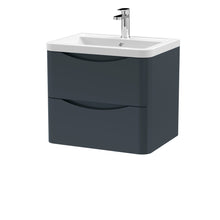 Nui Lunar 600mm Wall Hung 2 Drawer Vanity & Ceramic Basin Contemporary Soft Black Ceramic,MFC Painted Matt 540x600x445mm - JJ Building Materials