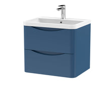 Nui Lunar 600mm Wall Hung 2 Drawer Vanity & Polymarble Basin Contemporary Satin Blue MFC Painted Matt,polymarble 540x600x445mm - JJ Building Materials