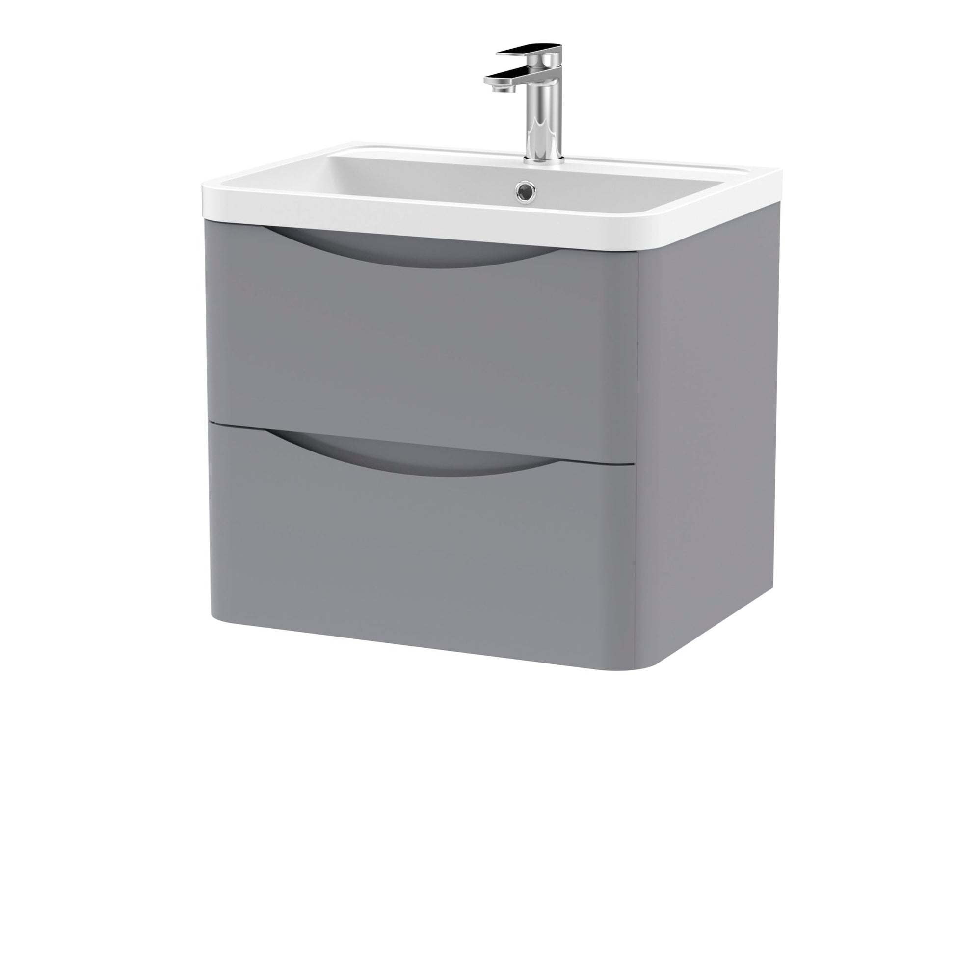 Nui Lunar 600mm Wall Hung 2 Drawer Vanity & Polymarble Basin Contemporary Satin Grey MFC Painted Matt,polymarble 540x600x445mm - JJ Building Materials