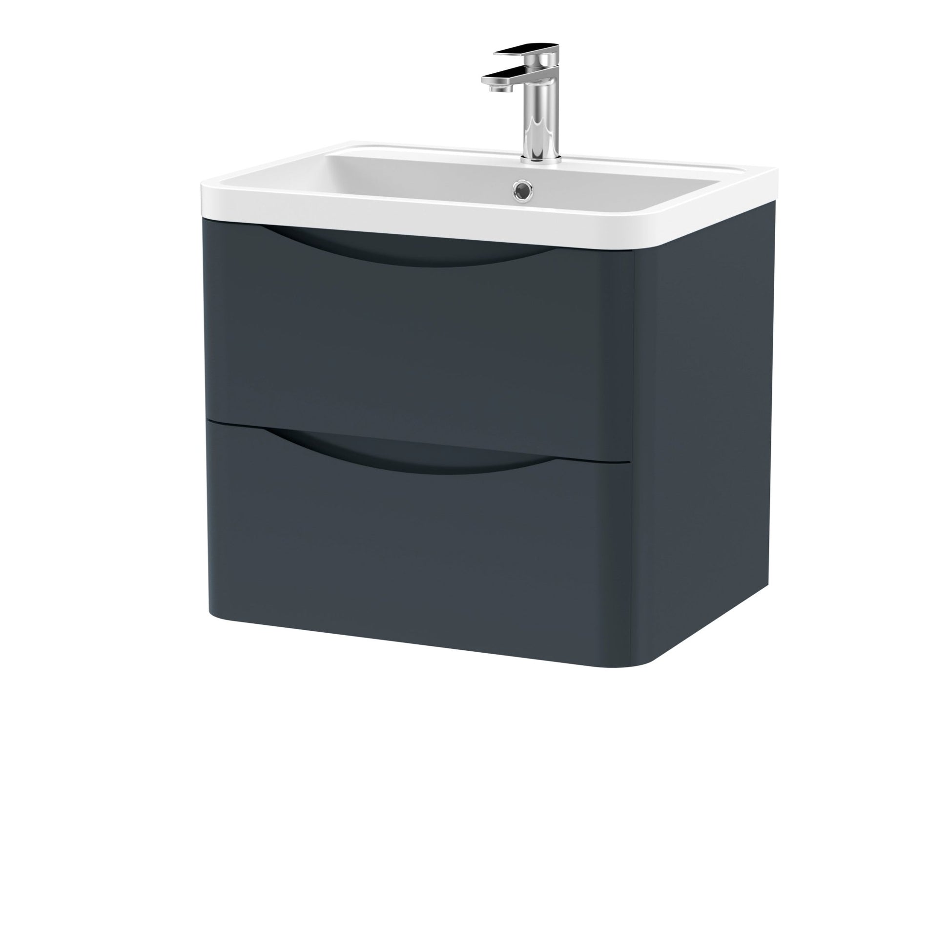 Nui Lunar 600mm Wall Hung 2 Drawer Vanity & Polymarble Basin Contemporary Soft Black MFC Painted Matt,polymarble 540x600x445mm - JJ Building Materials