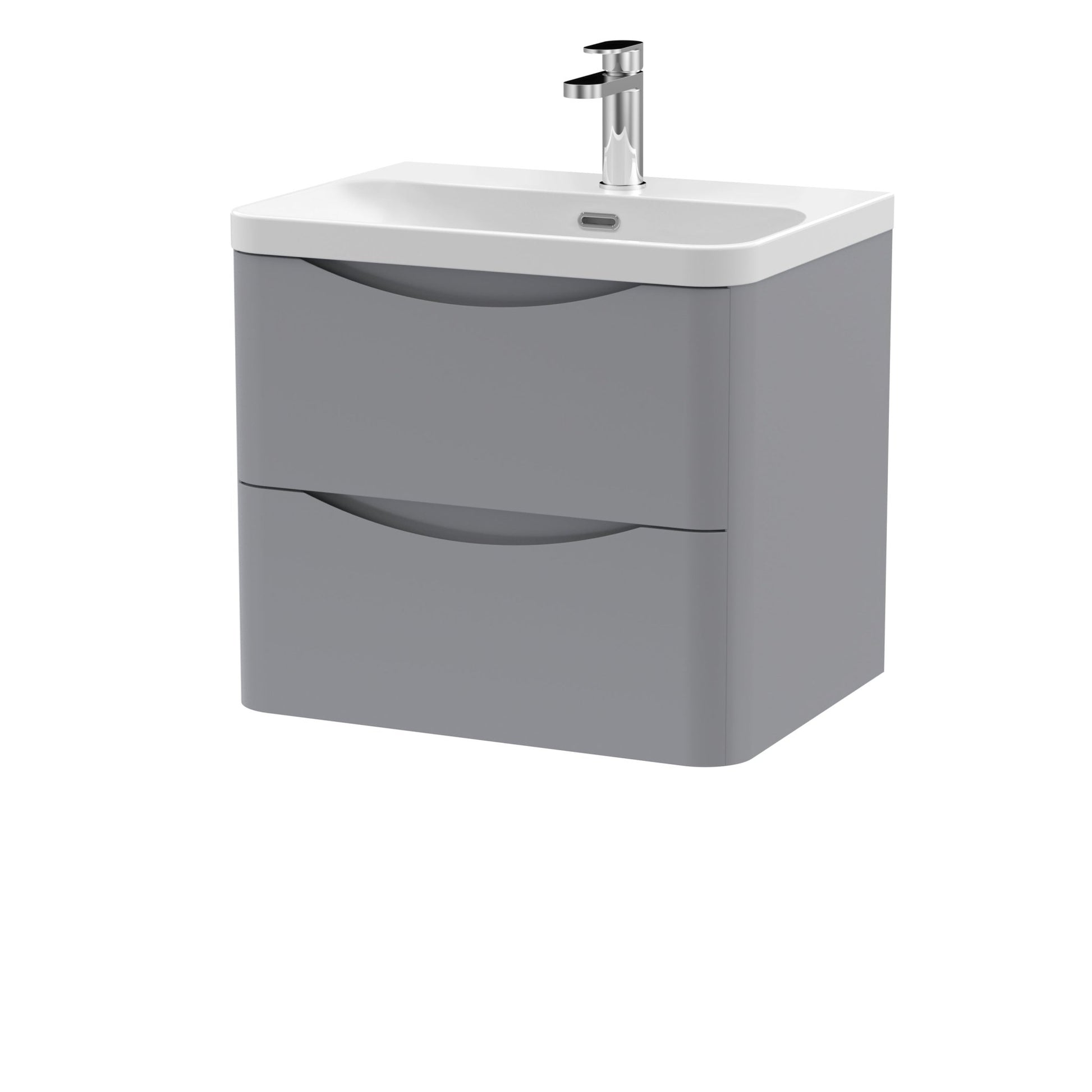 Nui Lunar 600mm Wall Hung 2 Drawer Vanity & Thin Edge Ceramic Basin Contemporary Satin Grey Ceramic,MFC Painted Matt - JJ Building Materials