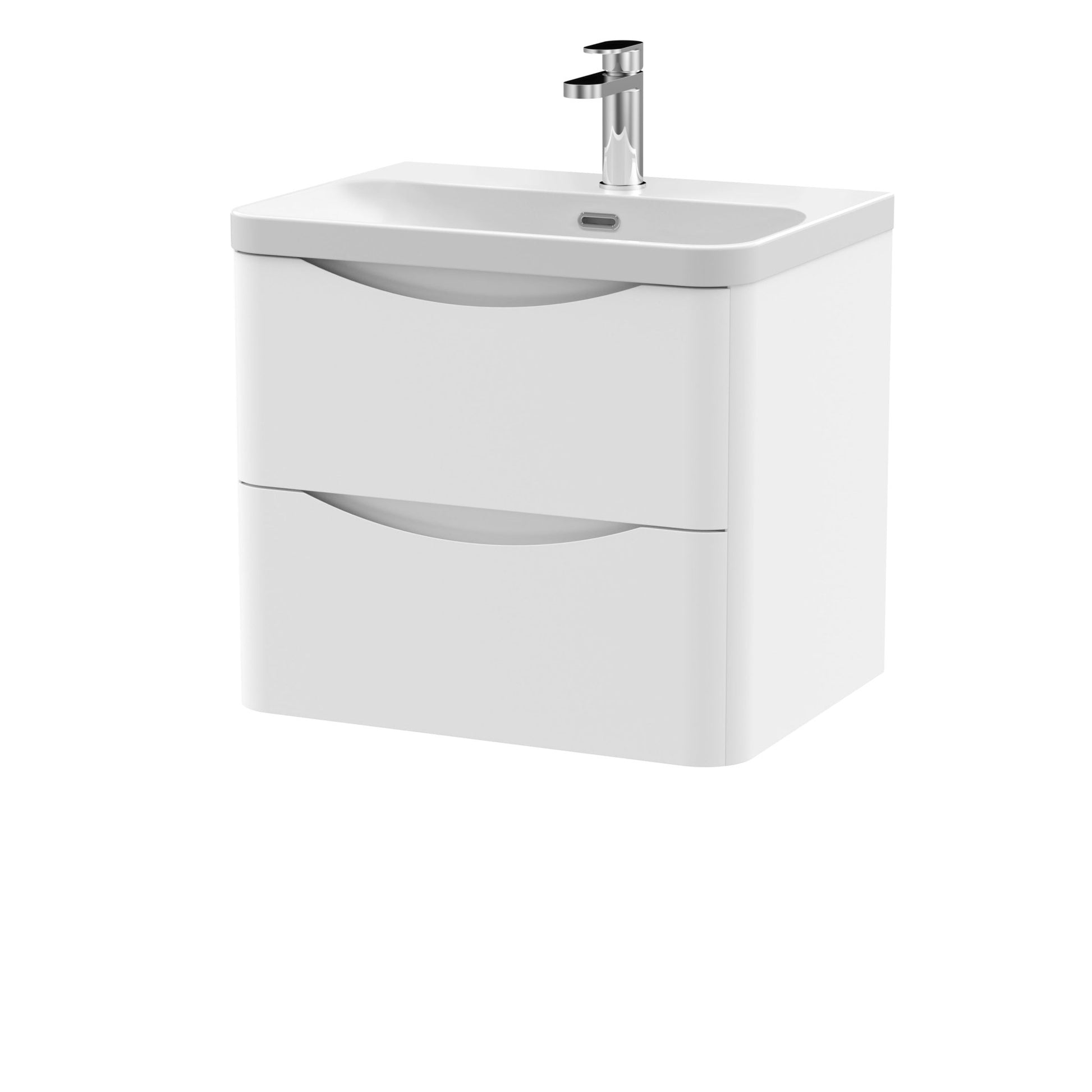 Nui Lunar 600mm Wall Hung 2 Drawer Vanity & Thin Edge Ceramic Basin Contemporary Satin White Ceramic,MFC Painted Matt - JJ Building Materials