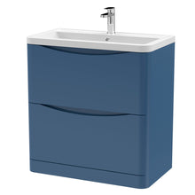 Nui Lunar 800mm Floor Standing 2 Drawer Vanity & Ceramic Basin Contemporary Satin Blue Ceramic,MFC Painted Matt 840x800x445mm - JJ Building Materials