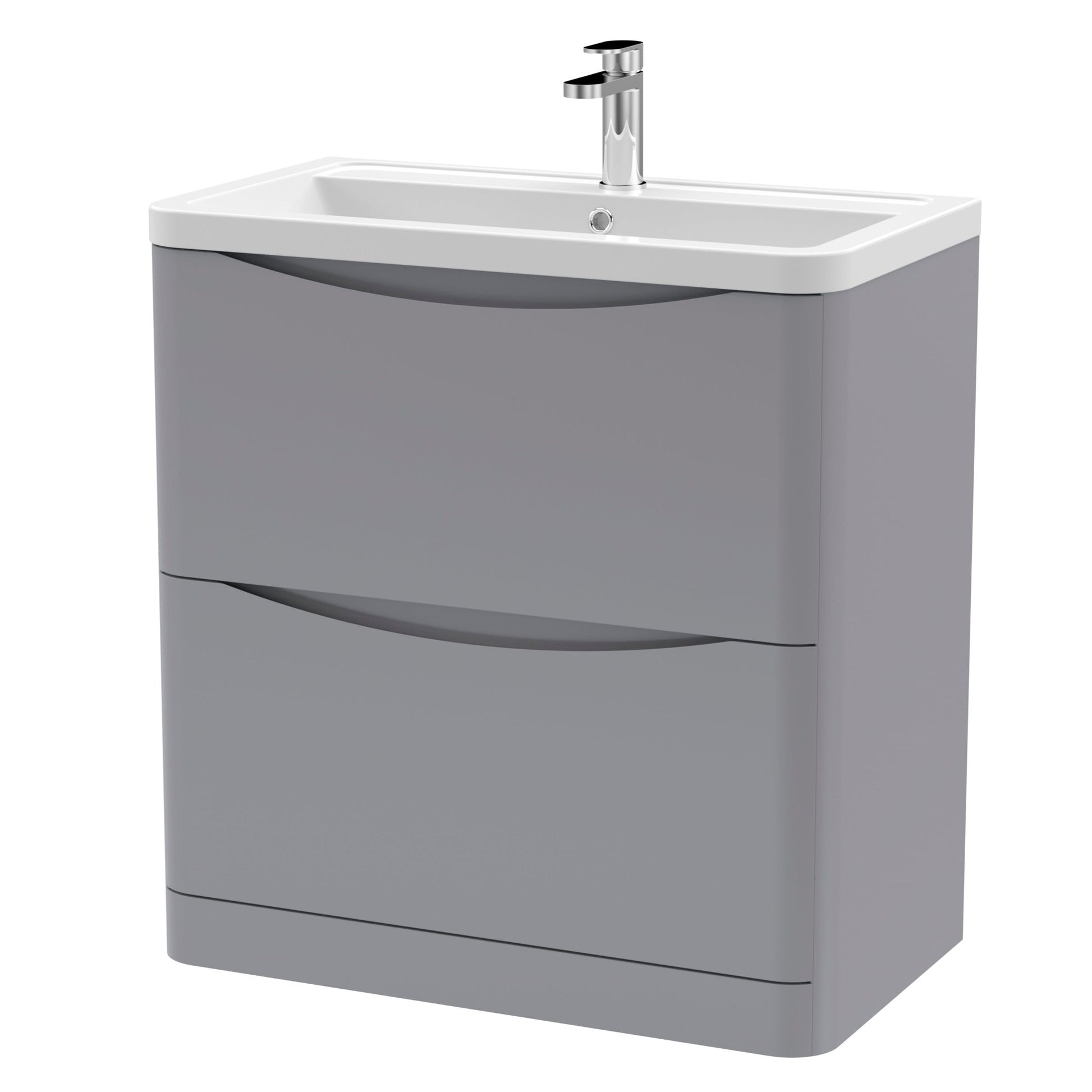 Nui Lunar 800mm Floor Standing 2 Drawer Vanity & Ceramic Basin Contemporary Satin Grey Ceramic,MFC Painted Matt 840x800x445mm - JJ Building Materials