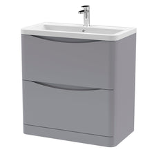 Nui Lunar 800mm Floor Standing 2 Drawer Vanity & Ceramic Basin Contemporary Satin Grey Ceramic,MFC Painted Matt 840x800x445mm - JJ Building Materials