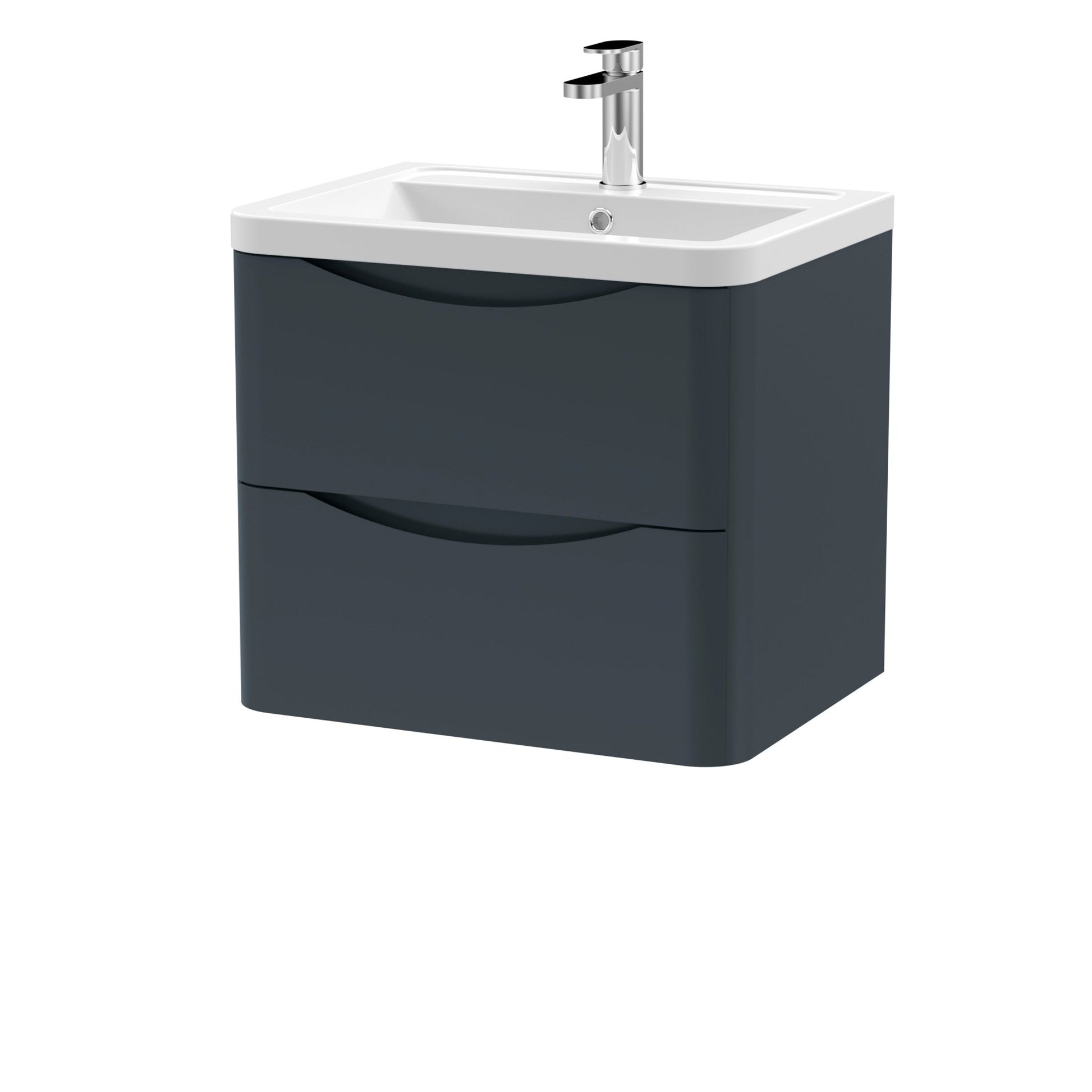 Nui Lunar 800mm Floor Standing 2 Drawer Vanity & Ceramic Basin Contemporary Satin White Ceramic,MFC Painted Matt 840x800x445mm - JJ Building Materials