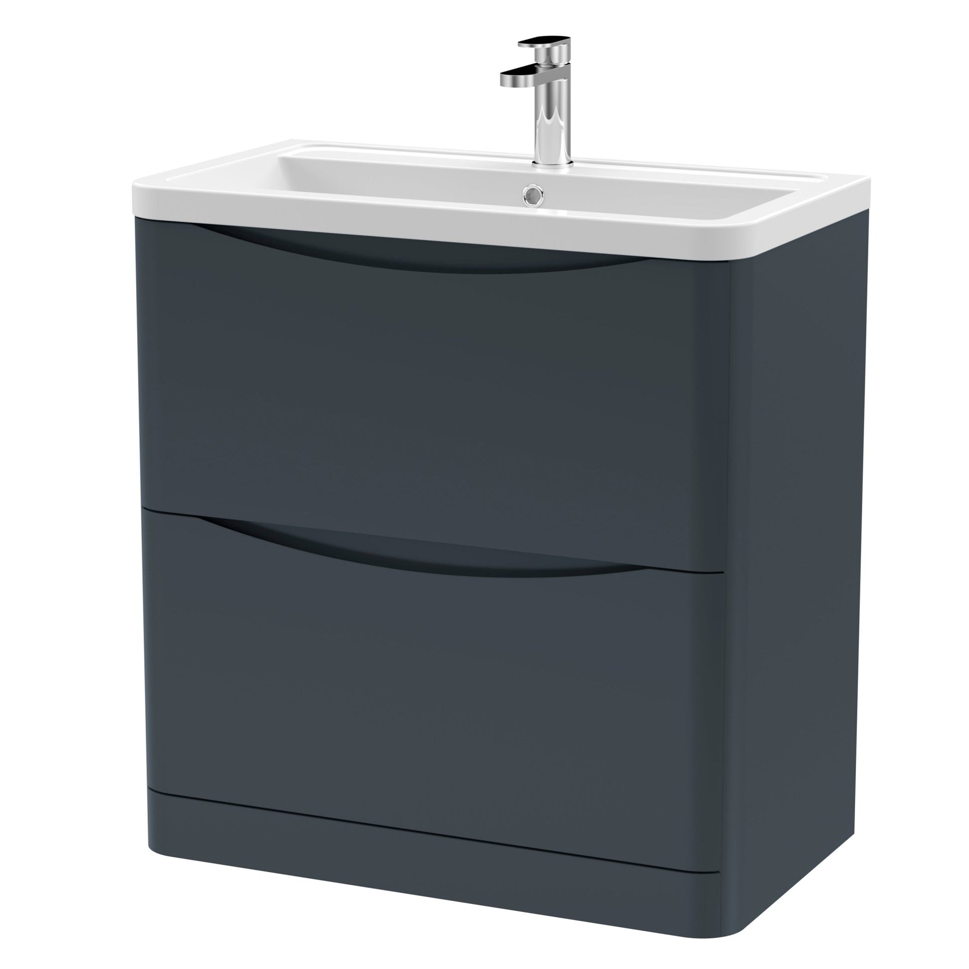 Nui Lunar 800mm Floor Standing 2 Drawer Vanity & Ceramic Basin Contemporary Soft Black Ceramic,MFC Painted Matt 840x800x445mm - JJ Building Materials