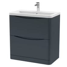 Nui Lunar 800mm Floor Standing 2 Drawer Vanity & Ceramic Basin Contemporary Soft Black Ceramic,MFC Painted Matt 840x800x445mm - JJ Building Materials