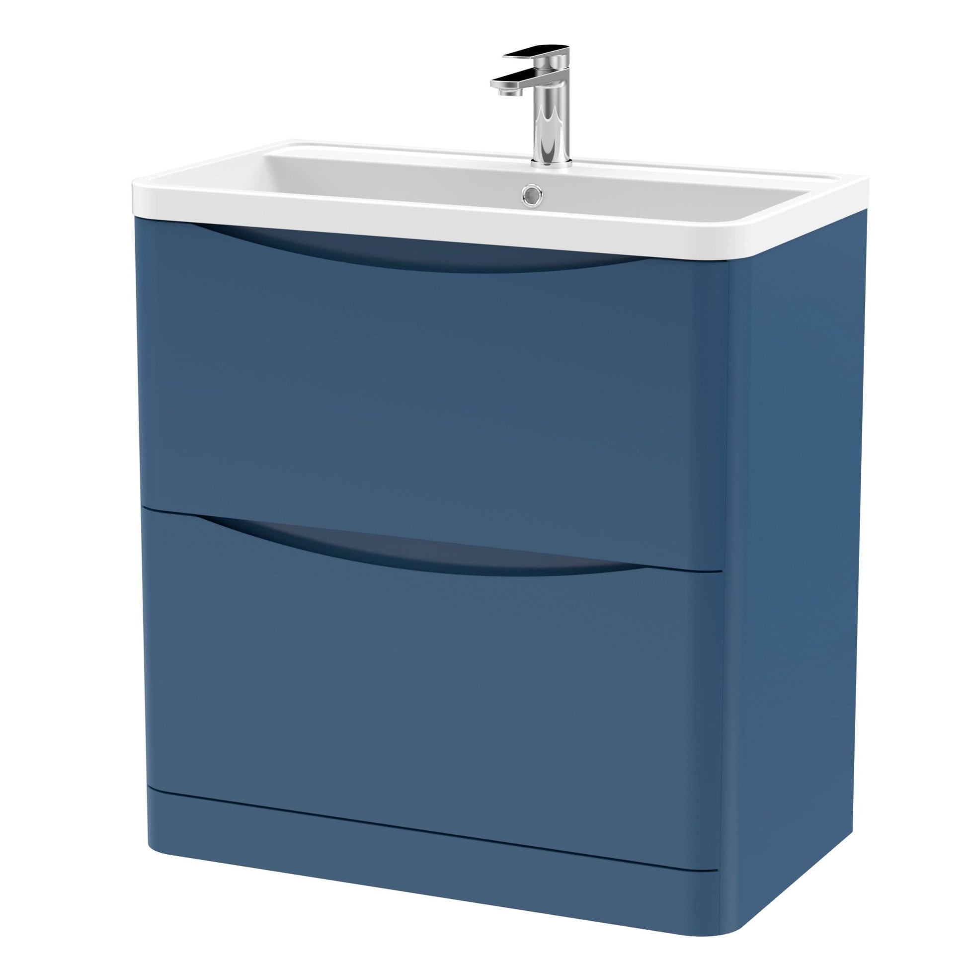 Nui Lunar 800mm Floor Standing 2 Drawer Vanity & Polymarble Basin Contemporary Satin Blue MFC Painted Matt,polymarble 840x800x445mm - JJ Building Materials