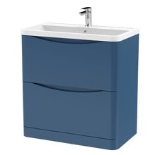 Nui Lunar 800mm Floor Standing 2 Drawer Vanity & Polymarble Basin Contemporary Satin Blue MFC Painted Matt,polymarble 840x800x445mm - JJ Building Materials