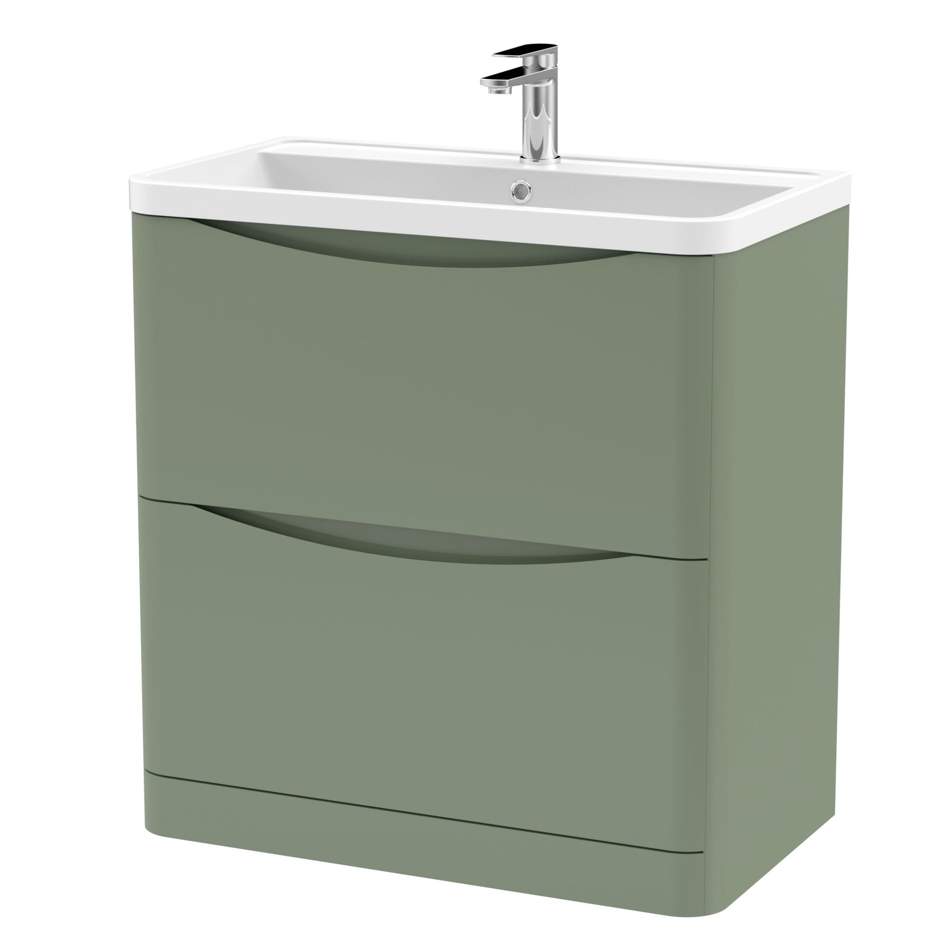 Nui Lunar 800mm Floor Standing 2 Drawer Vanity & Polymarble Basin Contemporary Satin Green MFC Painted Matt,polymarble 840x800x445mm - JJ Building Materials