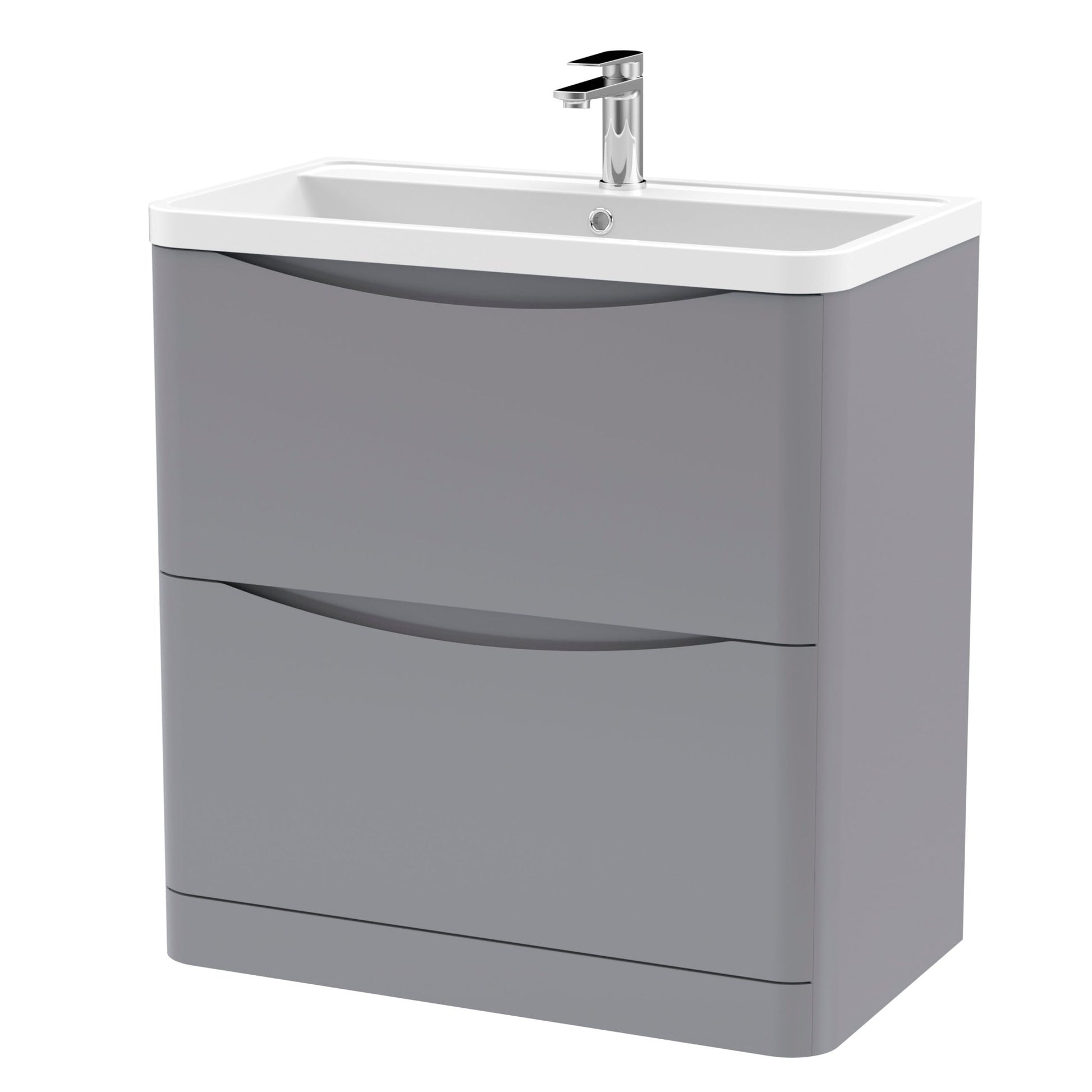 Nui Lunar 800mm Floor Standing 2 Drawer Vanity & Polymarble Basin Contemporary Satin Grey MFC Painted Matt,polymarble 840x800x445mm - JJ Building Materials