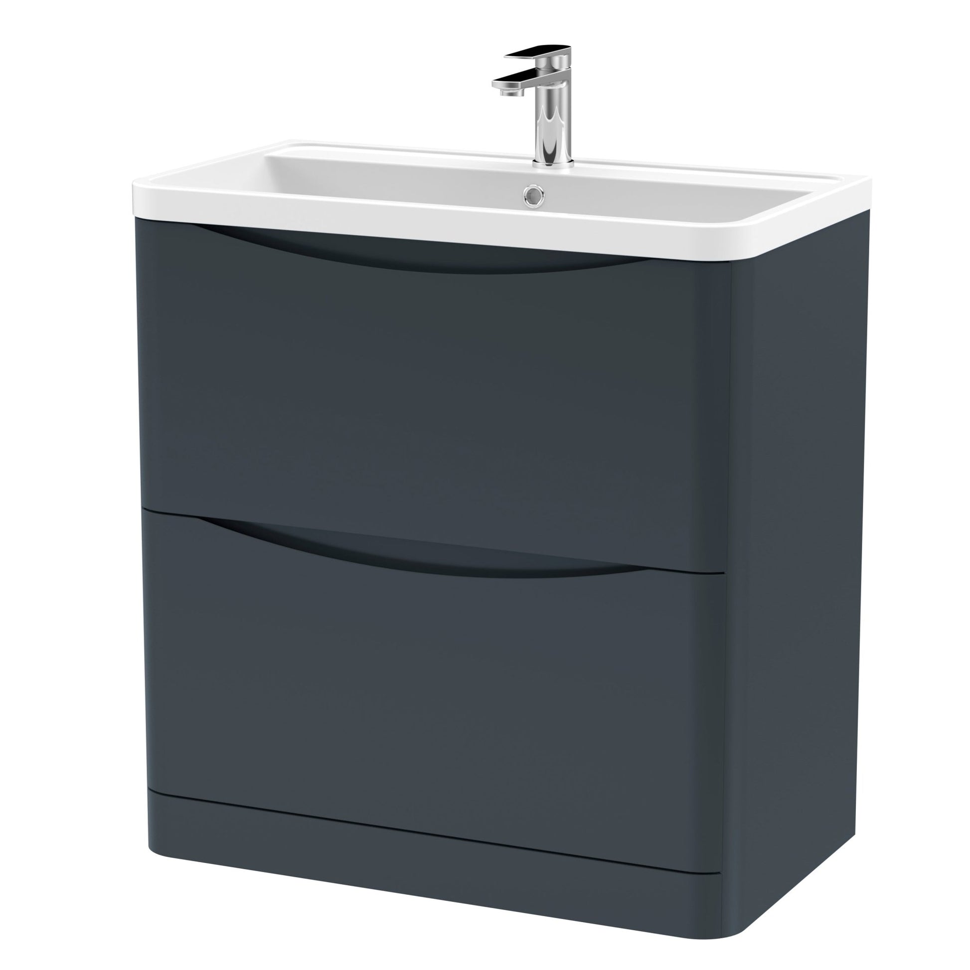 Nui Lunar 800mm Floor Standing 2 Drawer Vanity & Polymarble Basin Contemporary Soft Black MFC Painted Matt,polymarble 840x800x445mm - JJ Building Materials