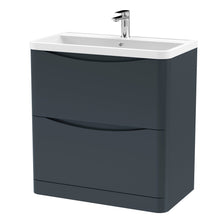 Nui Lunar 800mm Floor Standing 2 Drawer Vanity & Polymarble Basin Contemporary Soft Black MFC Painted Matt,polymarble 840x800x445mm - JJ Building Materials