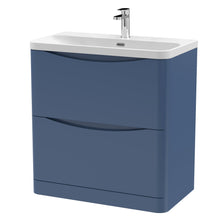 Nui Lunar 800mm Floor Standing 2 Drawer Vanity & Thin Edge Ceramic Basin Contemporary Satin Blue Ceramic,MFC Painted Matt - JJ Building Materials