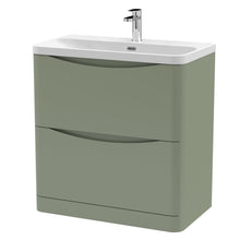 Nui Lunar 800mm Floor Standing 2 Drawer Vanity & Thin Edge Ceramic Basin Contemporary Satin Green Ceramic,MFC Painted Matt - JJ Building Materials