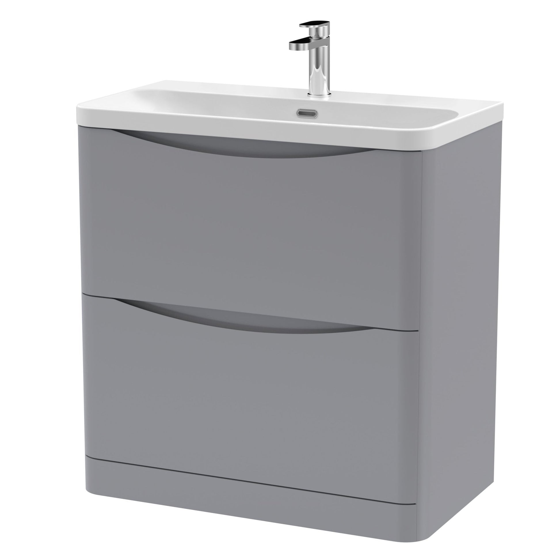 Nui Lunar 800mm Floor Standing 2 Drawer Vanity & Thin Edge Ceramic Basin Contemporary Satin Grey Ceramic,MFC Painted Matt - JJ Building Materials