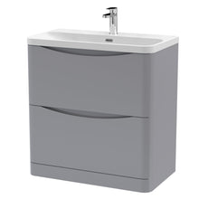Nui Lunar 800mm Floor Standing 2 Drawer Vanity & Thin Edge Ceramic Basin Contemporary Satin Grey Ceramic,MFC Painted Matt - JJ Building Materials