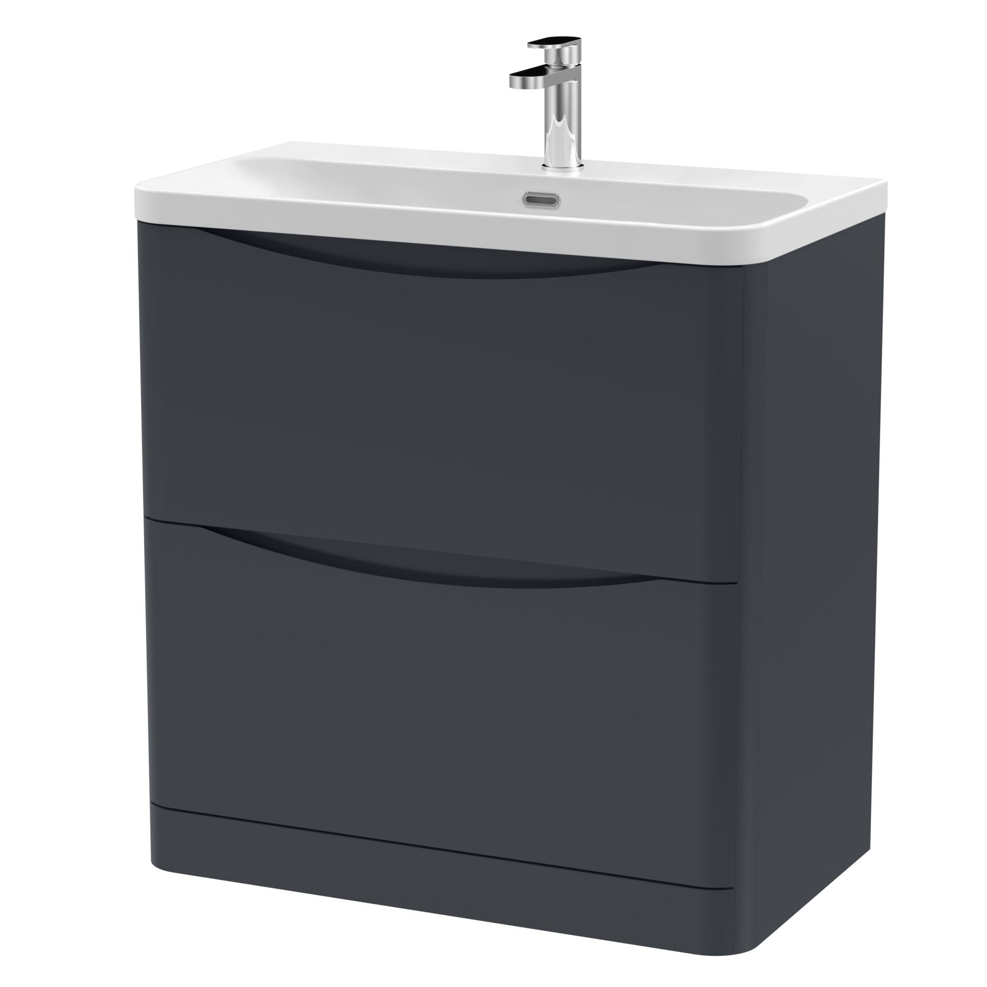 Nui Lunar 800mm Floor Standing 2 Drawer Vanity & Thin Edge Ceramic Basin Contemporary Soft Black Ceramic,MFC Painted Matt - JJ Building Materials